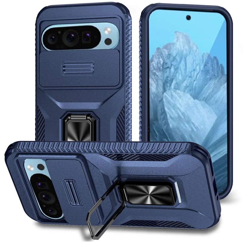 For Google Pixel 10 Pro / Pixel 9 / 9 Pro Case Camshield Kickstand TPU + PC Anti-Slip Phone Cover - Blue