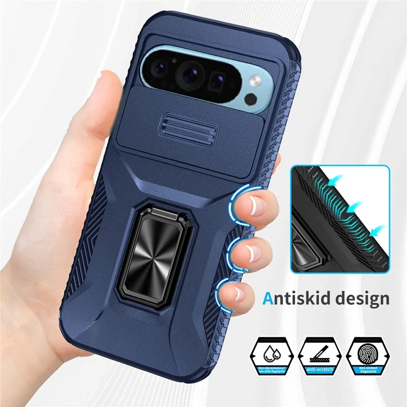 For Google Pixel 10 Pro / Pixel 9 / 9 Pro Case Camshield Kickstand TPU + PC Anti-Slip Phone Cover - Blue