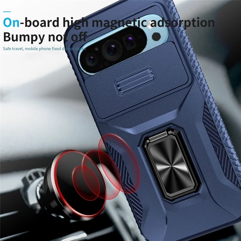 For Google Pixel 10 Pro / Pixel 9 / 9 Pro Case Camshield Kickstand TPU + PC Anti-Slip Phone Cover - Blue