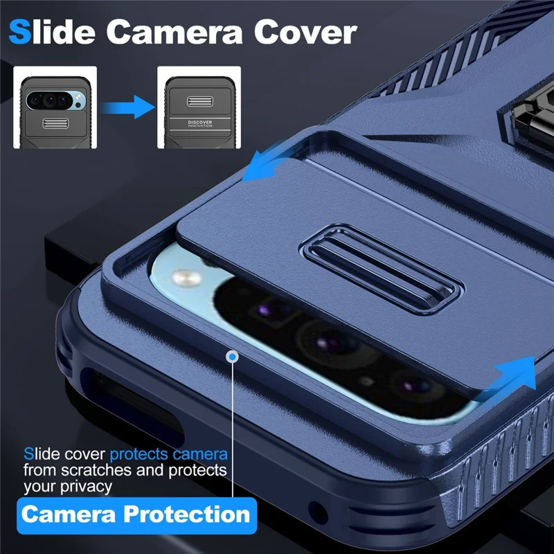 For Google Pixel 10 Pro / Pixel 9 / 9 Pro Case Camshield Kickstand TPU + PC Anti-Slip Phone Cover - Blue