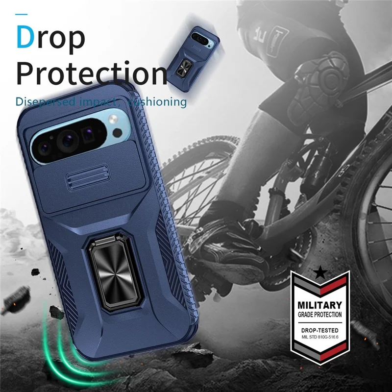 For Google Pixel 10 Pro / Pixel 9 / 9 Pro Case Camshield Kickstand TPU + PC Anti-Slip Phone Cover - Blue