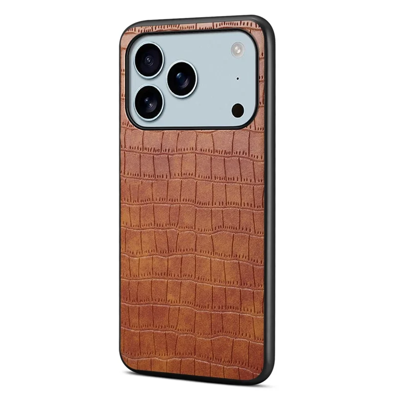 For iPhone 17 Pro Case Crocodile Texture Design Leather Slim Back Cover - Brown