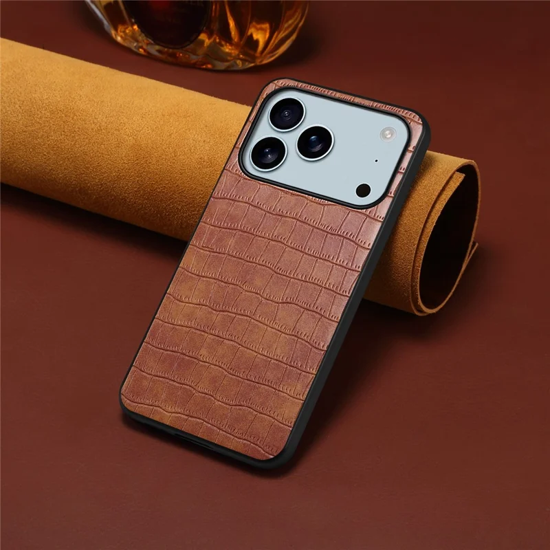 For iPhone 17 Pro Case Crocodile Texture Design Leather Slim Back Cover - Brown