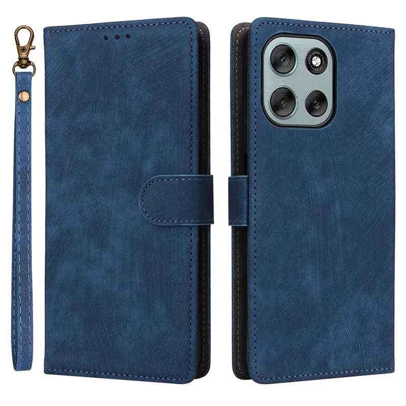 For Motorola Moto G56 5G Case Wallet RFID Blocking PU Leather Phone Cover Stand with Strap - Blue