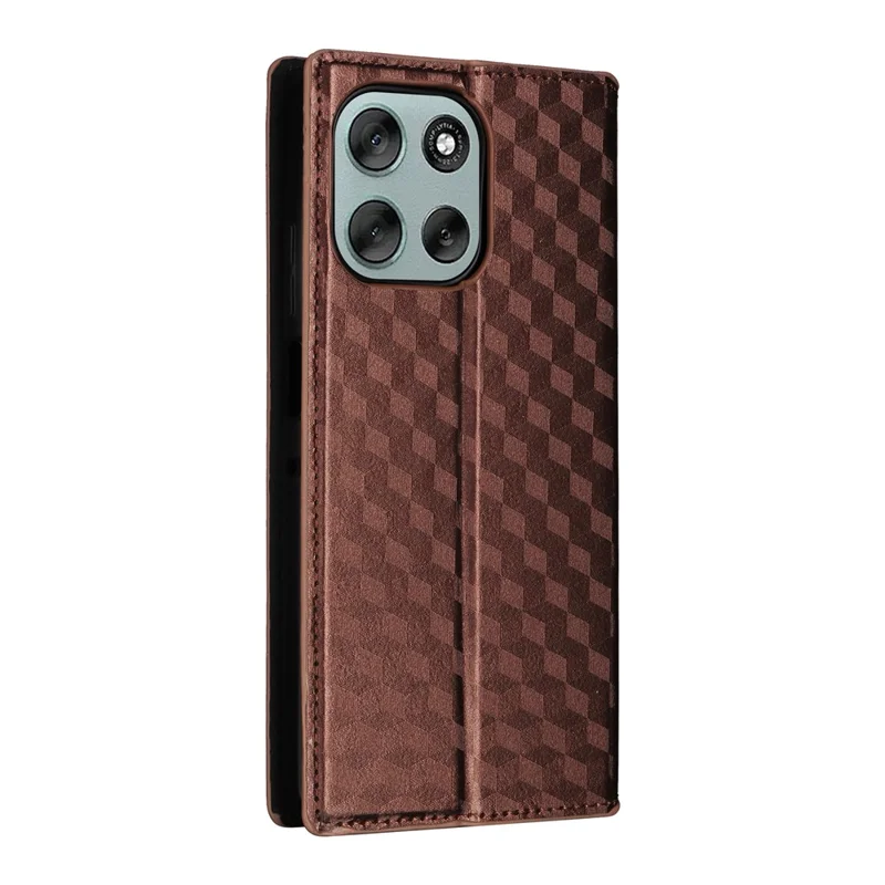 For Motorola Moto G56 5G Case Wallet Rhombus Imprinted Leather Phone Cover - Brown