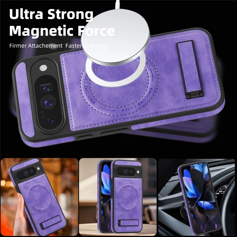 Per Google Pixel 10 Pro / Custodia Pixel 10 compatibile con MagSafe Supporto Custodia in pelle per telefono - Viola chiaro