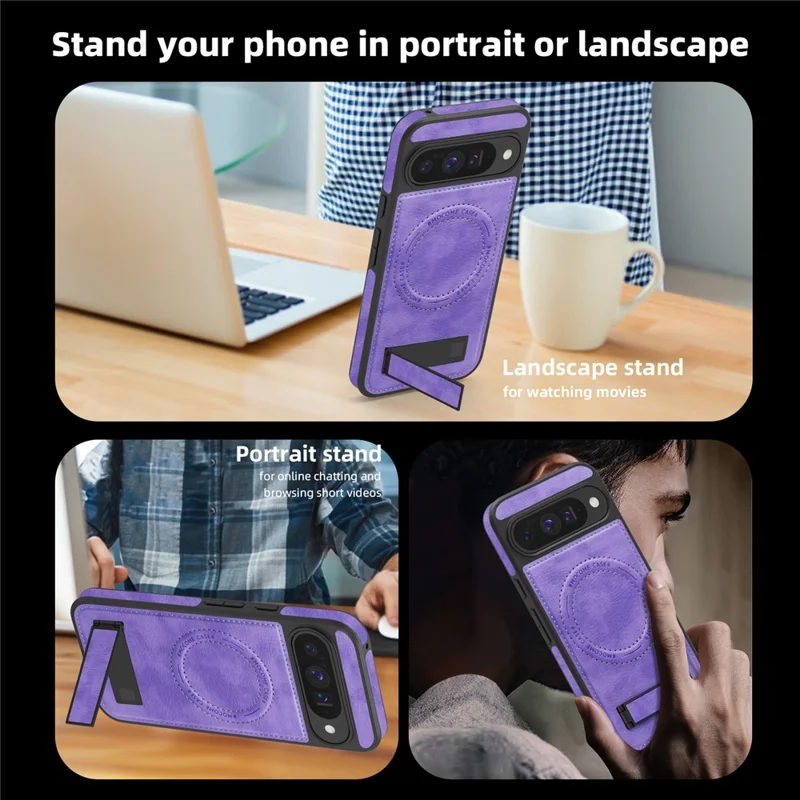Per Google Pixel 10 Pro / Custodia Pixel 10 compatibile con MagSafe Supporto Custodia in pelle per telefono - Viola chiaro