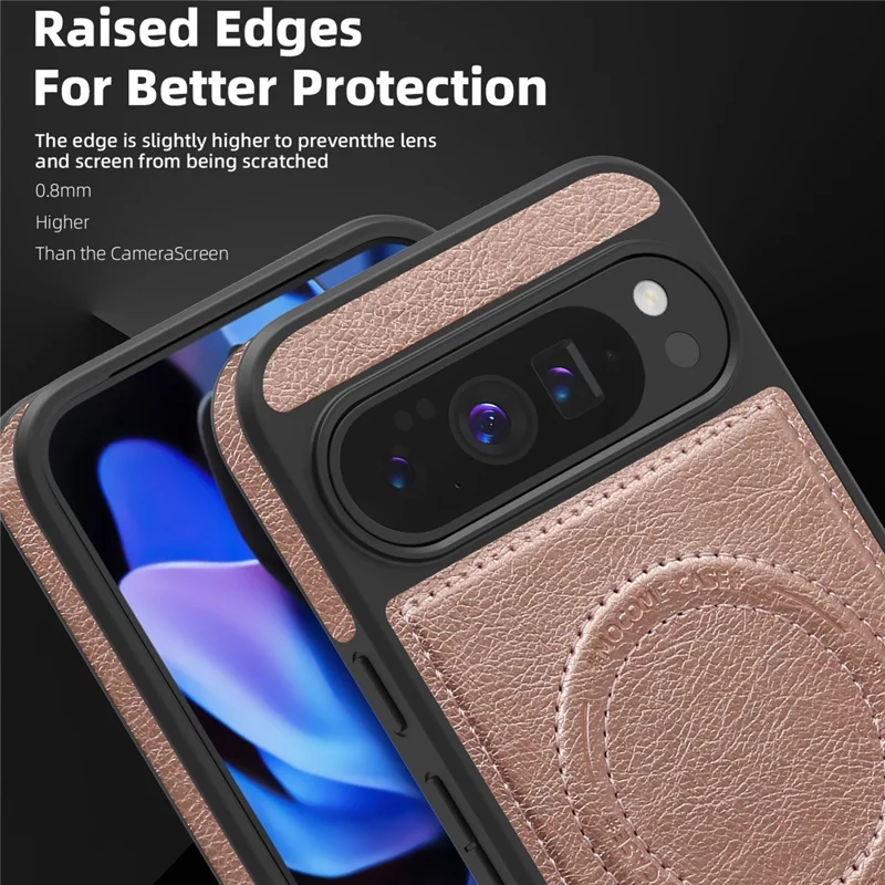 For Google Pixel 10 Pro XL Magnetic Case with Folded Kickstand PC Silicone Leather Phone Back Cover - Rose Gold