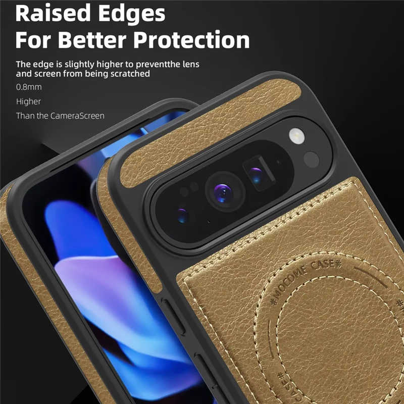 For Google Pixel 10 Pro XL Magnetic Case with Folded Kickstand PC Silicone Leather Phone Back Cover - Desert Gold