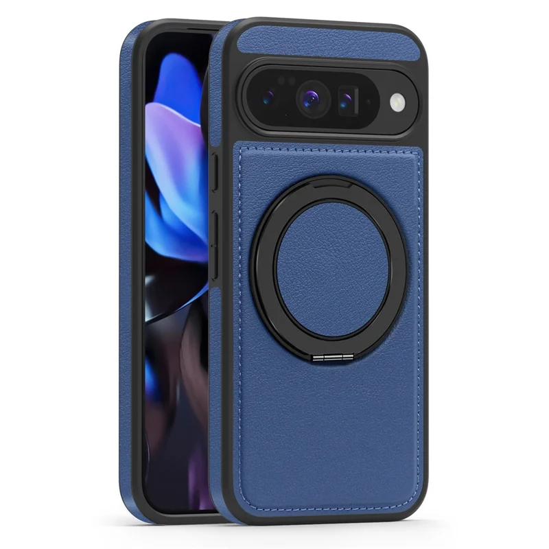 For Google Pixel 10 Pro  /  Pixel 10 Case with Ring Kickstand Compatible with MagSafe PU Leather Back Cover - Sapphire