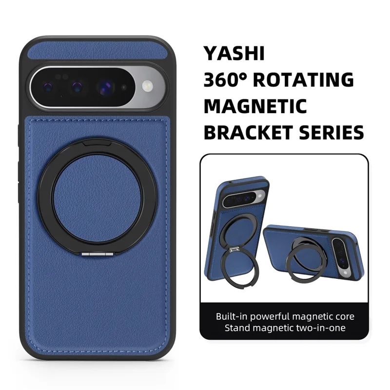 For Google Pixel 10 Pro  /  Pixel 10 Case with Ring Kickstand Compatible with MagSafe PU Leather Back Cover - Sapphire