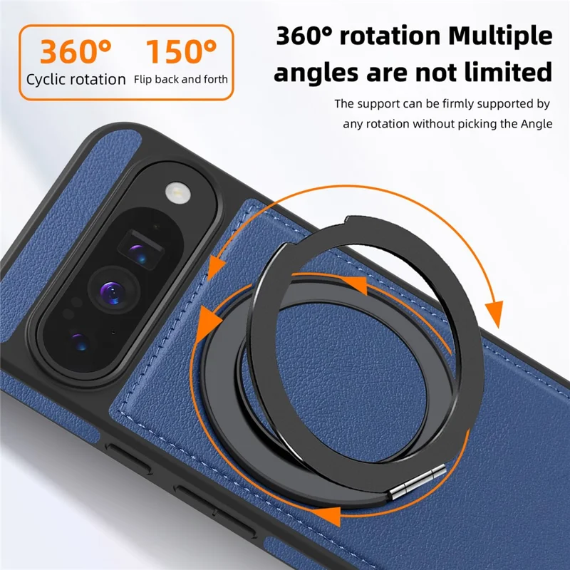 For Google Pixel 10 Pro  /  Pixel 10 Case with Ring Kickstand Compatible with MagSafe PU Leather Back Cover - Sapphire