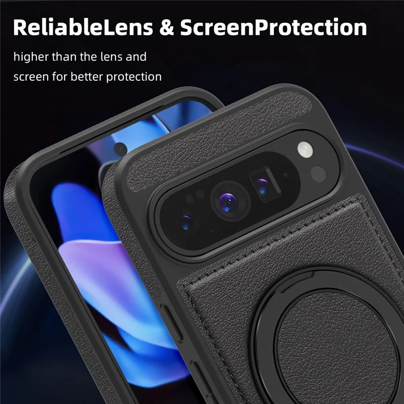 For Google Pixel 10 Pro XL Case with Ring Kickstand Compatible with MagSafe PU Leather Back Cover - Blue