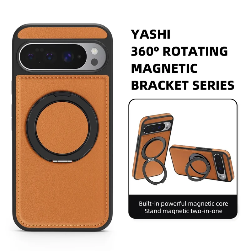 For Google Pixel 10 Pro XL Case with Ring Kickstand Magnetic Case PU Leather Back Cover - Brown