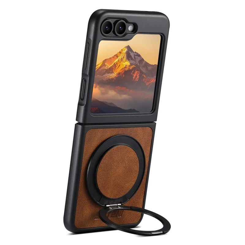 SUTENI G3 Funda para Samsung Galaxy Z Flip6 5G Compatible con MagSafe, Textura Encerada, Soporte Giratorio, Cubierta Trasera de Cuero - Marrón