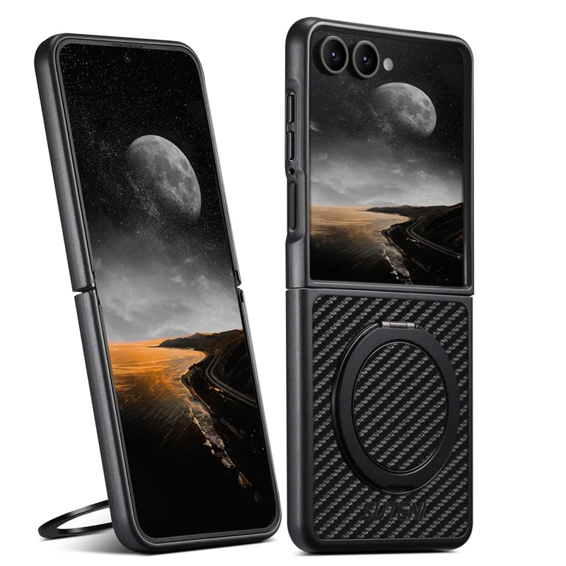 Capa SUTENI G3 para Samsung Galaxy Z Flip7 5G com Case Magnética, Suporte Giratório de 360 Graus, Textura de Fibra de Carbono e Capa Traseira de Telefone em PU