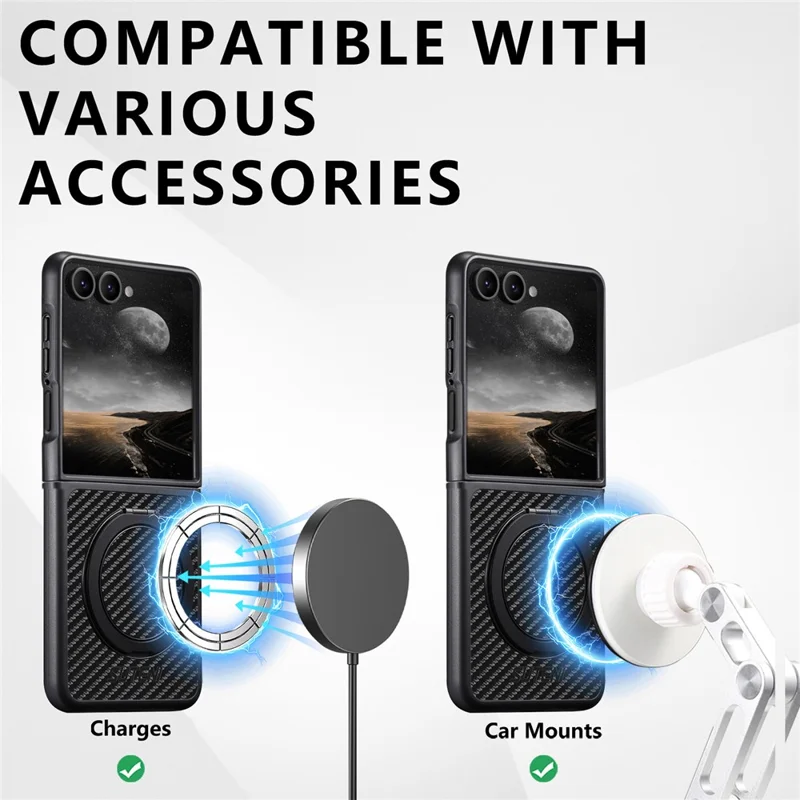 Capa SUTENI G3 para Samsung Galaxy Z Flip7 5G com Case Magnética, Suporte Giratório de 360 Graus, Textura de Fibra de Carbono e Capa Traseira de Telefone em PU