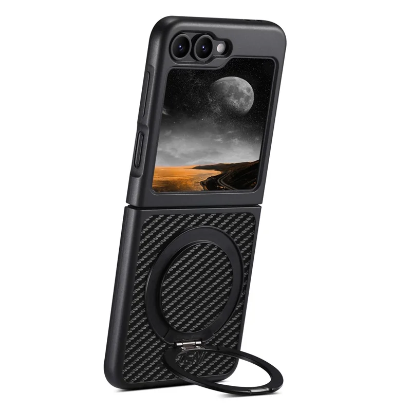 SUTENI G3 Funda Magnética con Soporte Giratorio de 360 Grados para Samsung Galaxy Z Flip6 5G, Textura de Fibra de Carbono, Carcasa Trasera de Cuero PU