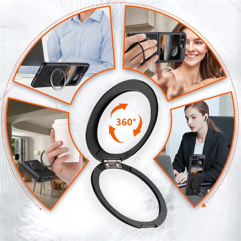 Capa SUTENI G3 para Samsung Galaxy Z Flip5 5G - Case Magnético com Suporte Giratório de 360 Graus, Textura de Fibra de Carbono e Parte Traseira em Couro Sintético