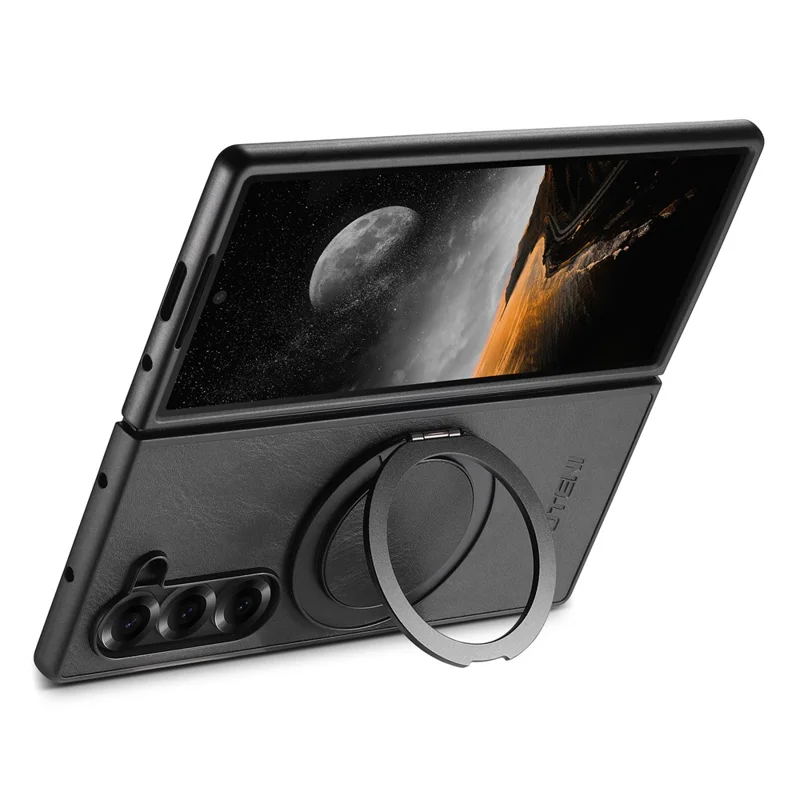 SUTENI G3 Funda para Samsung Galaxy Z Fold6 5G Compatible con MagSafe, Textura Cerosa, Soporte Giratorio, Cubierta Trasera de Cuero - Negro