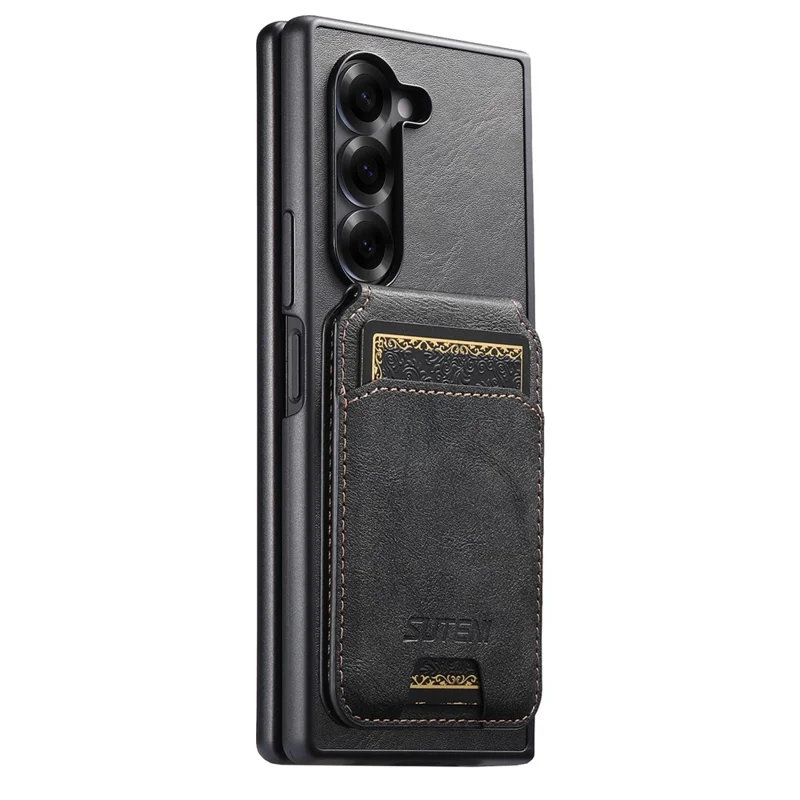 SUTENI G3 Funda para Samsung Galaxy Z Fold6 5G Compatible con MagSafe, Textura Cerosa, Soporte Giratorio, Cubierta Trasera de Cuero - Negro