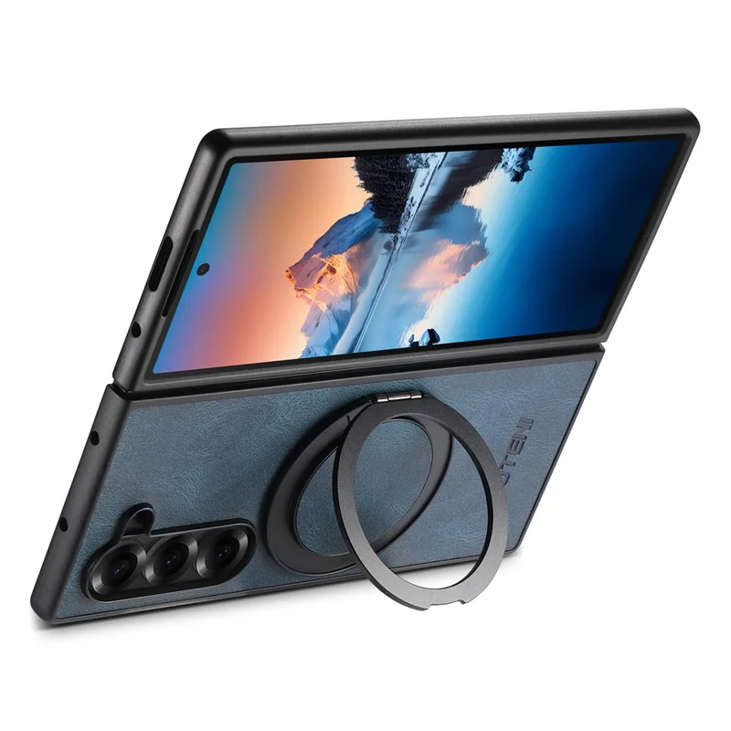 SUTENI G3 Hülle für Samsung Galaxy Z Fold5 5G, kompatibel mit MagSafe, mit wachsartiger Textur, drehbarem Ständer und Leder-Rückseite - Blau