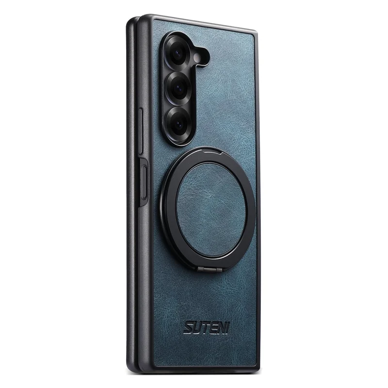 SUTENI G3 Hülle für Samsung Galaxy Z Fold5 5G, kompatibel mit MagSafe, mit wachsartiger Textur, drehbarem Ständer und Leder-Rückseite - Blau