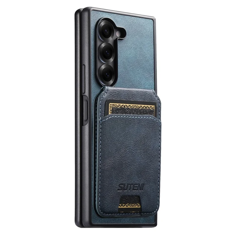 SUTENI G3 Hülle für Samsung Galaxy Z Fold5 5G, kompatibel mit MagSafe, mit wachsartiger Textur, drehbarem Ständer und Leder-Rückseite - Blau
