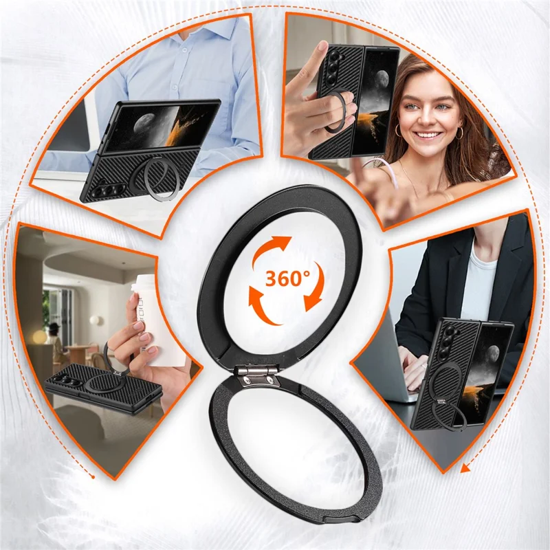 SUTENI G3 Funda Magnética con Soporte Giratorio 360° para Samsung Galaxy Z Fold5 5G, Textura de Fibra de Carbono, Cubierta Trasera de PU