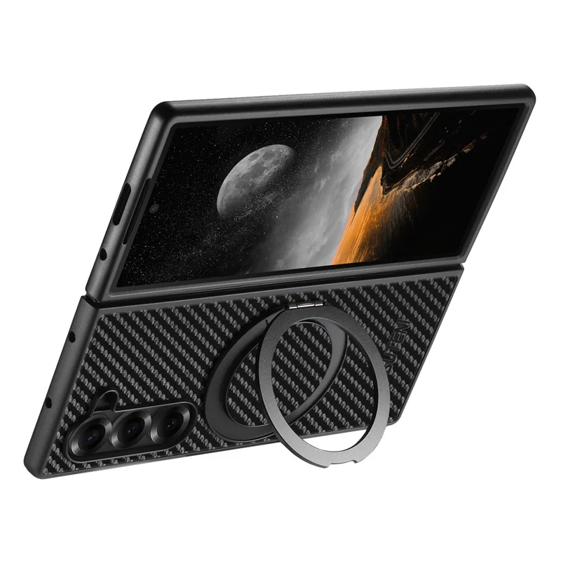 SUTENI G3 Funda Magnética con Soporte Giratorio 360° para Samsung Galaxy Z Fold5 5G, Textura de Fibra de Carbono, Cubierta Trasera de PU