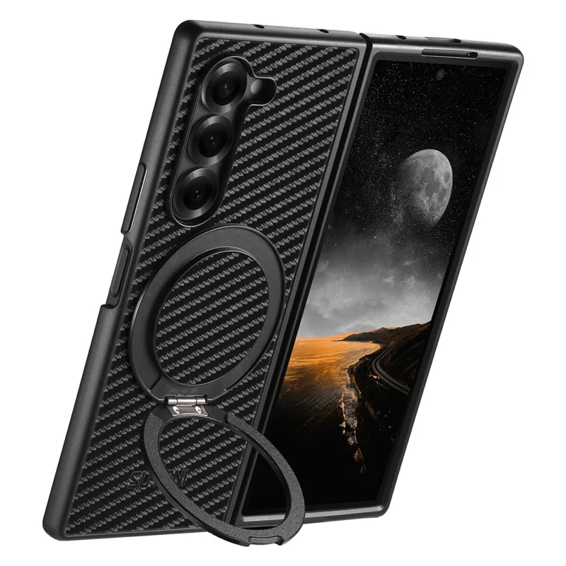 SUTENI G3 Funda Magnética con Soporte Giratorio 360° para Samsung Galaxy Z Fold5 5G, Textura de Fibra de Carbono, Cubierta Trasera de PU