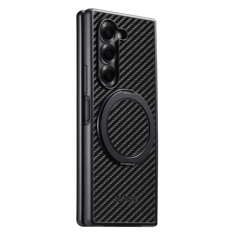 SUTENI G3 Funda Magnética con Soporte Giratorio 360° para Samsung Galaxy Z Fold5 5G, Textura de Fibra de Carbono, Cubierta Trasera de PU