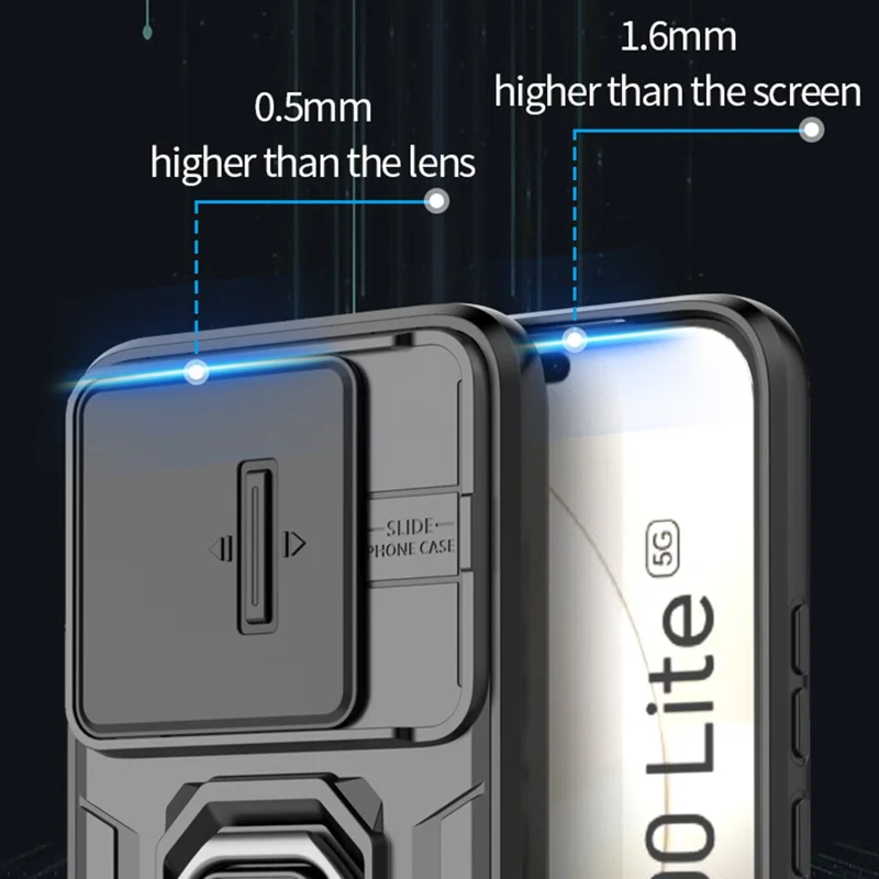 For Honor 400 Lite 5G Case PC + TPU Kickstand Phone Protector with Lens Cover - Grey