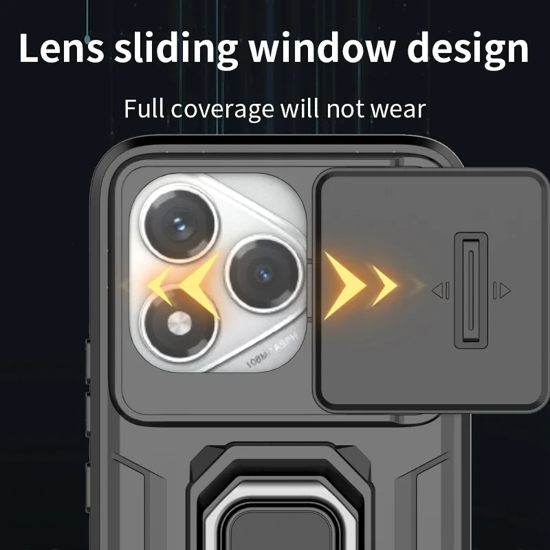 For Honor 400 Lite 5G Case PC + TPU Kickstand Phone Protector with Lens Cover - Grey
