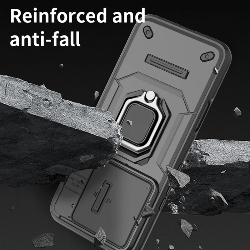 For Honor 400 Lite 5G Case PC + TPU Kickstand Phone Protector with Lens Cover - Grey
