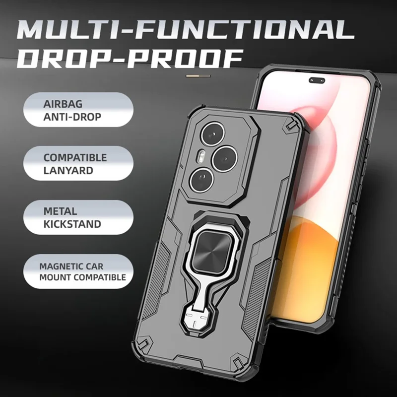 For Honor 400 Pro 5G (Globale) Custodia Anello Rotante Supporto Kickstand PC + TPU Antiurto Custodia per Telefono - Nero