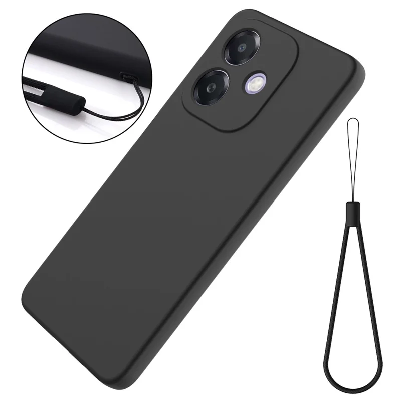 For Oppo A5i 4G Liquid Silicone Case Phone Back Cover with Hand Strap - Black