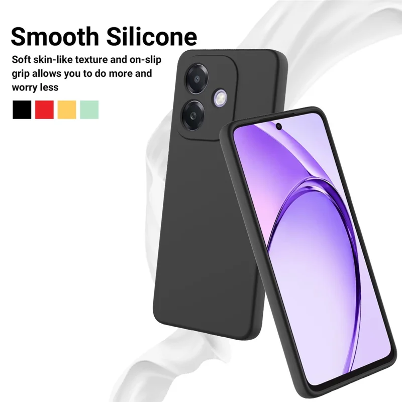 For Oppo A5i 4G Liquid Silicone Case Phone Back Cover with Hand Strap - Black