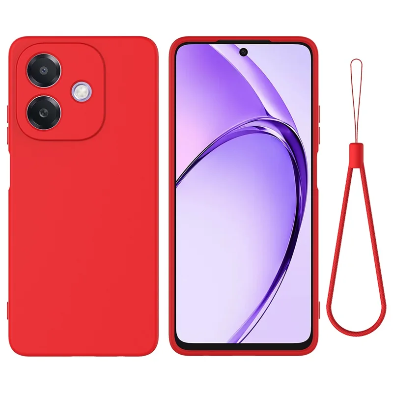 For Oppo A5i 4G Liquid Silicone Case Phone Back Cover with Hand Strap - Red