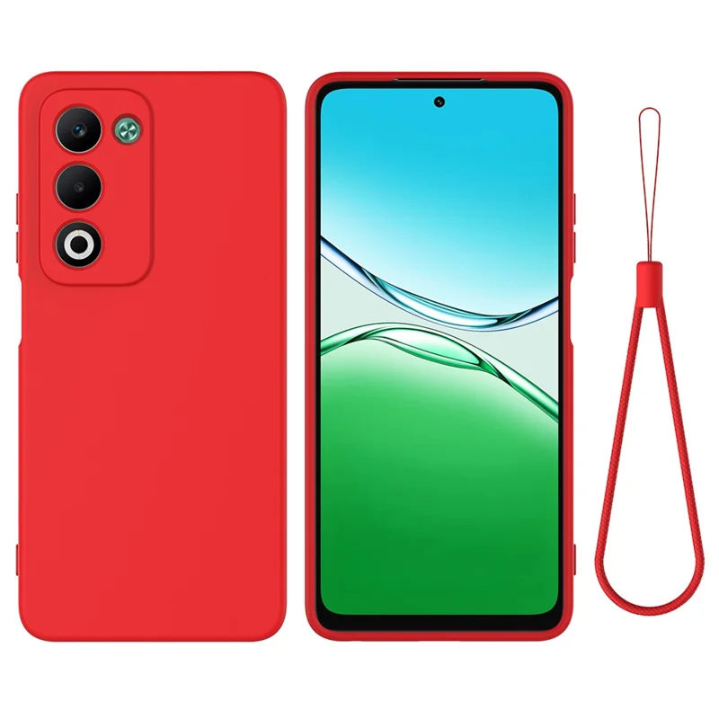 For Oppo A5i Pro 4G  /  A5m 4G Liquid Silicone Case Phone Back Cover with Hand Strap - Red