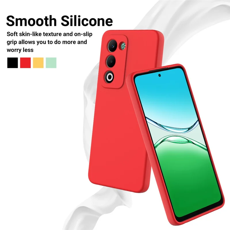 For Oppo A5i Pro 4G  /  A5m 4G Liquid Silicone Case Phone Back Cover with Hand Strap - Red