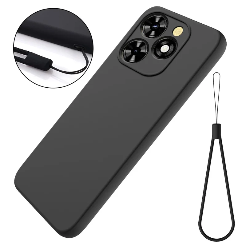 For Infinix Smart 10 HD  /  TECNO Pop 10C Liquid Silicone Case Phone Back Cover with Hand Strap - Black