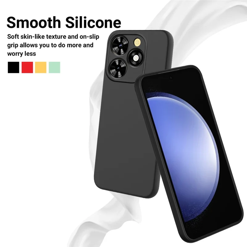 For Infinix Smart 10 HD  /  TECNO Pop 10C Liquid Silicone Case Phone Back Cover with Hand Strap - Black