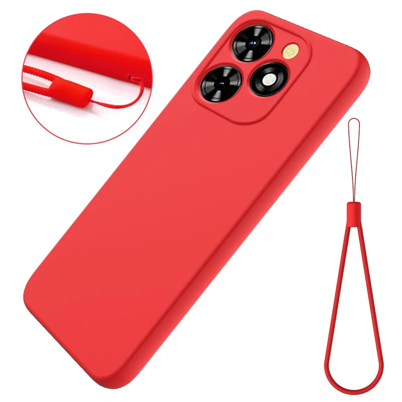 For Infinix Smart 10 HD  /  TECNO Pop 10C Liquid Silicone Case Phone Back Cover with Hand Strap - Red