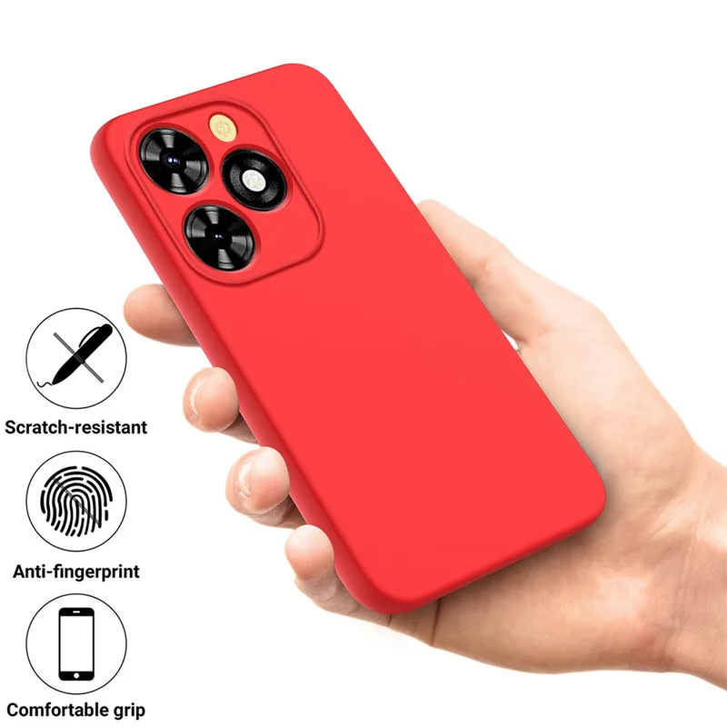 For Infinix Smart 10 HD  /  TECNO Pop 10C Liquid Silicone Case Phone Back Cover with Hand Strap - Red
