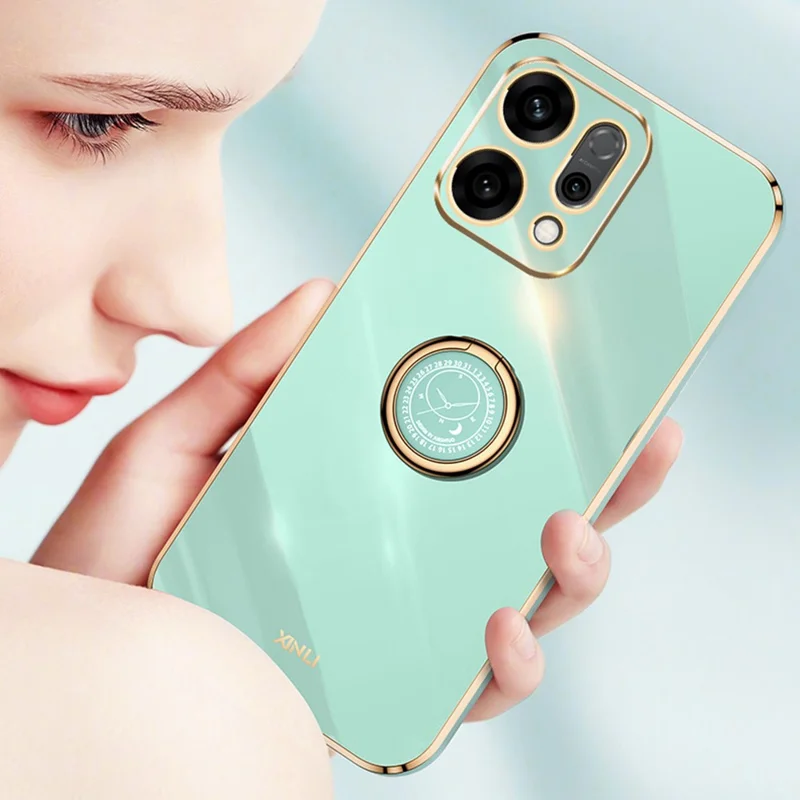XINLI Para Oppo Reno14 5G (Global) Capa com Suporte em Anel Galvanizado de TPU para Celular - Ciano
