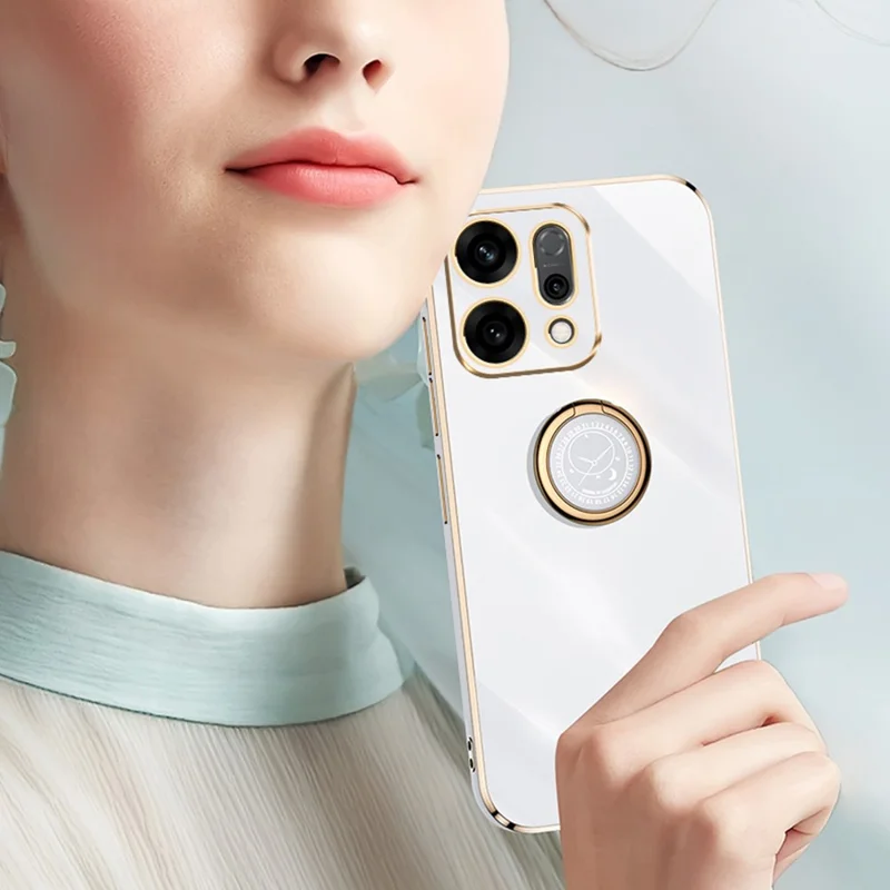 XINLI Para Oppo Reno14 5G (Global) Capa com Suporte em Anel Galvanizado de TPU para Celular - Ciano