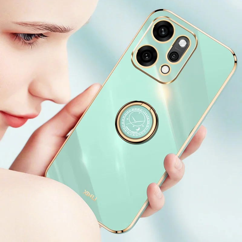 Capa XINLI para Oppo Reno14 Pro 5G (Global) com Anel de Suporte e Acabamento Eletrolítico em TPU - Ciano