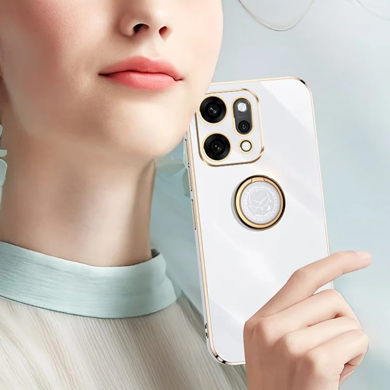 Capa XINLI para Oppo Reno14 Pro 5G (Global) com Anel de Suporte e Acabamento Eletrolítico em TPU - Ciano
