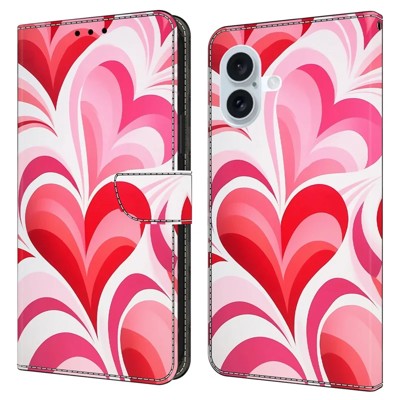 For iPhone 16 Case Wallet Stand Pattern Printing PU Leather Flip Phone Cover - Love